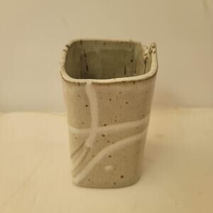 Paul Anthony Slab Freeform Vase Cream Tan Splatter 6' Art Pottery Handthrown